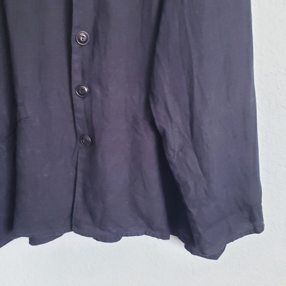 Flax Black Buttondown Oversized Linen Overcoat Jacket - Picture 2 of 6